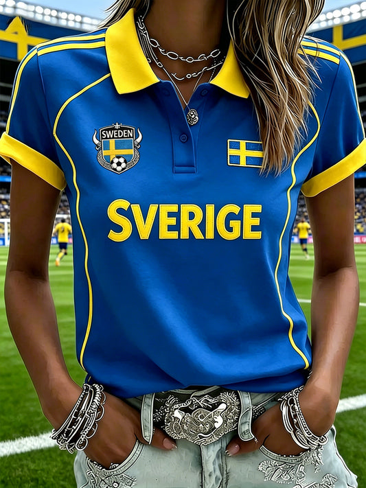 Støvgenser i polostoff med fotballmotiv, fargeblokket og med gradienteffekt