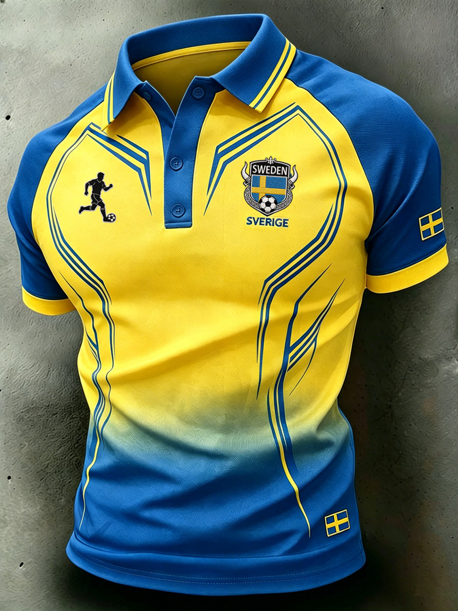 Mäns fotboll-tema färg-blockade Raglan ärm Polo tröj