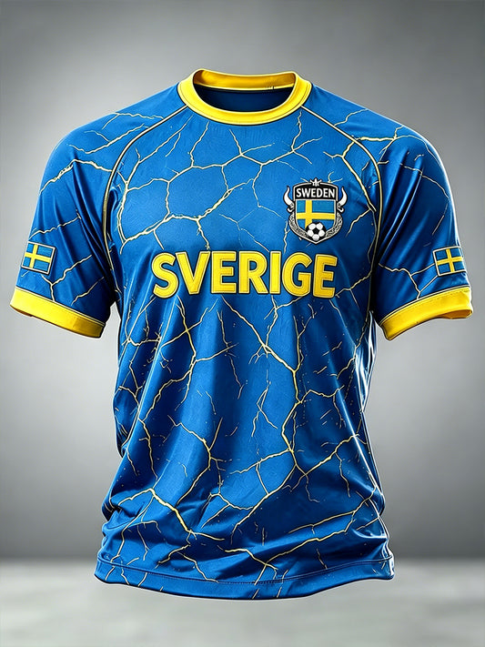 T-skjorte med fotballtema og raglanermer, med issprekk-mønster