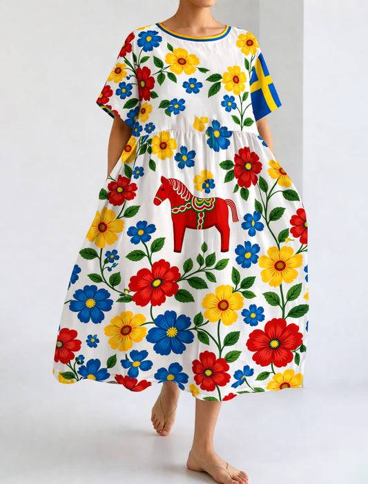 Dame svensk midtsommerfest minnekunsttrykk lang kjole