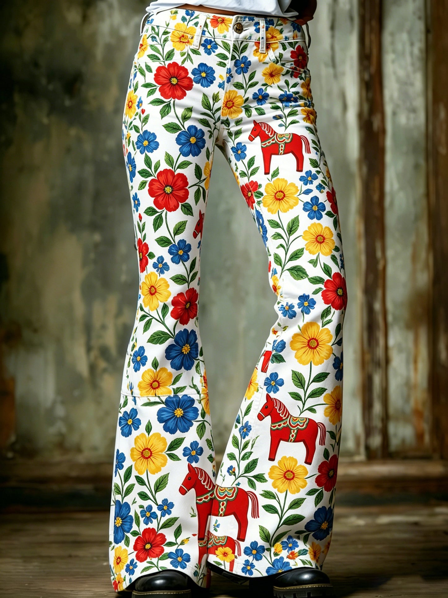 Damer Svensk midsommarfest minnesartprint byxor