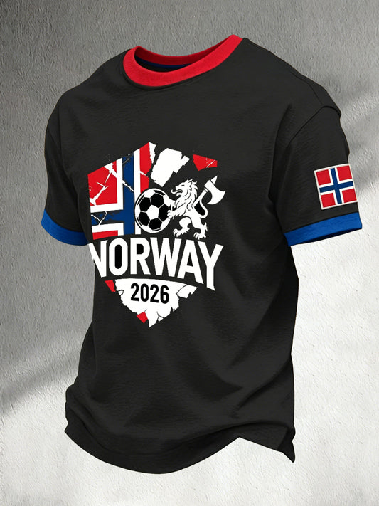 Fotball-T-skjorte med kunsttrykk for herrer som støtter Norge