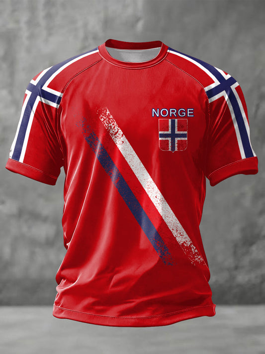 Unisex Norge Fotball Lært Trykt T-skjorte