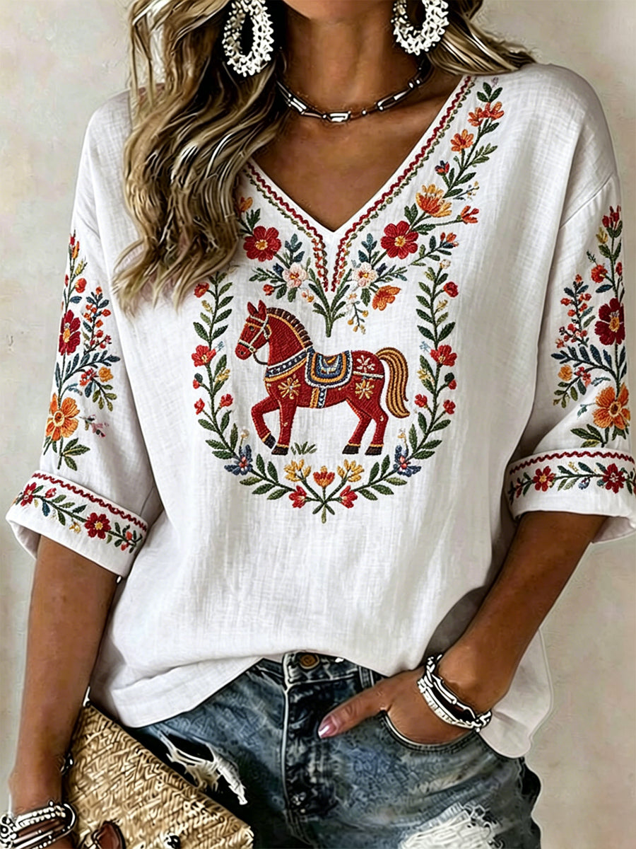 Kvinnors svenska midsommar Print Casual T-shirt