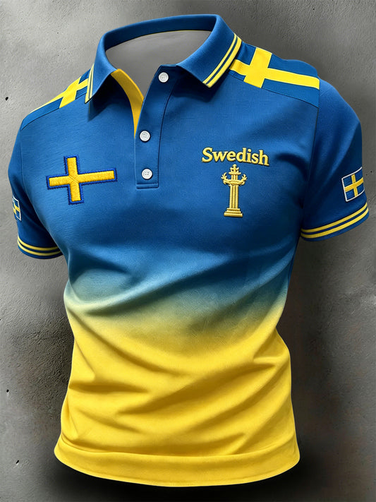 Retro svensk midtsommergradient lappeteknikk kunstpolo skjorte