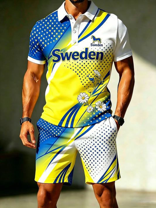 Pologenser til herre med kunsttrykk til minne om den svenske midtsommerfesten