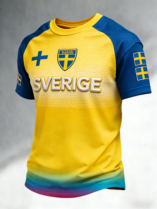 Retro svensk fotballflaggmerke avslappet kortermet t-skjorte
