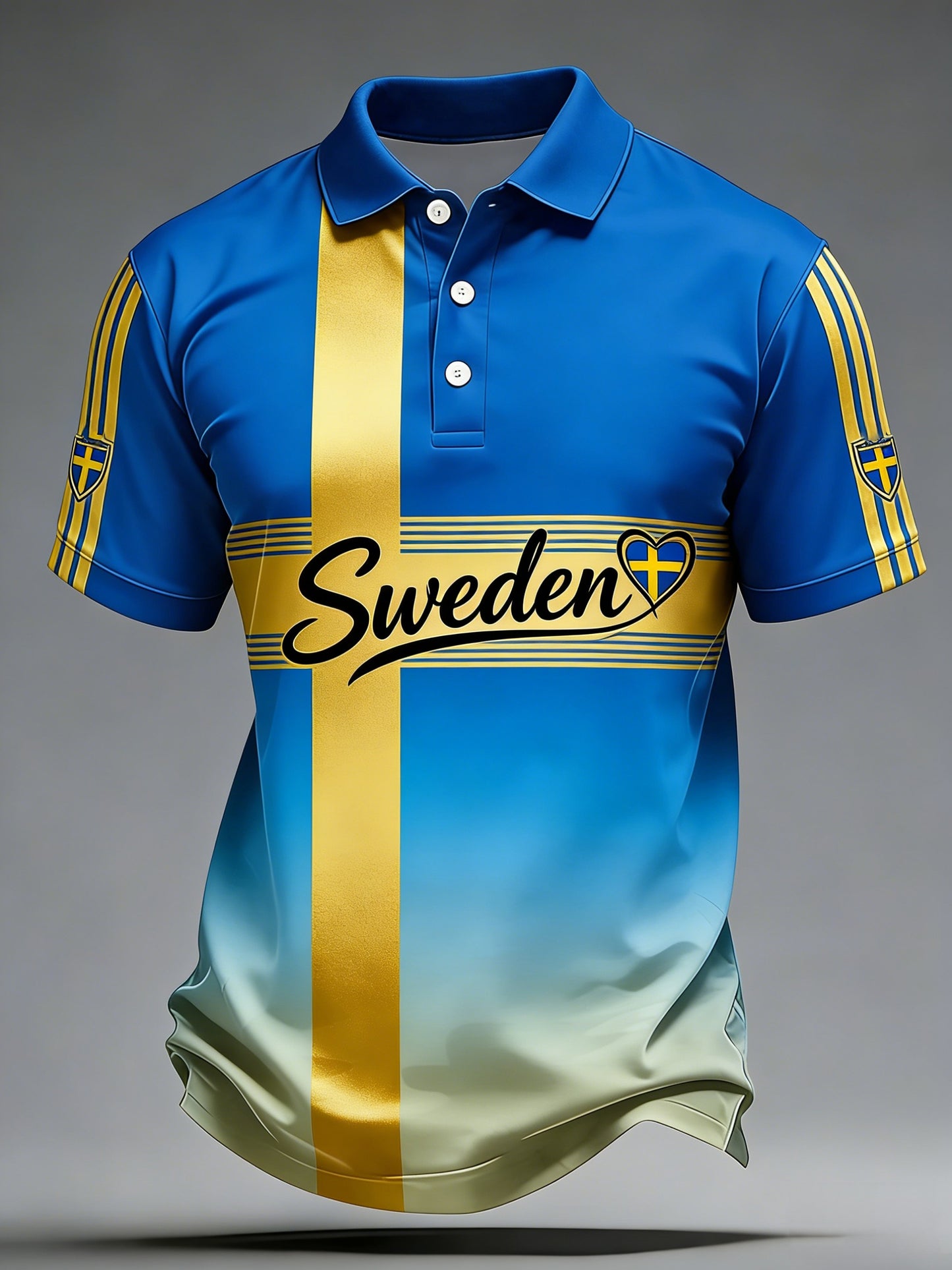 Retro svensk fotbollsflagga emblem avslappnad pikétröja med korta ärmarna