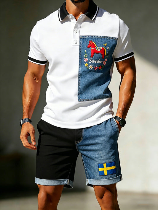 Pologenser til herre med kunsttrykk til minne om den svenske midtsommerfesten