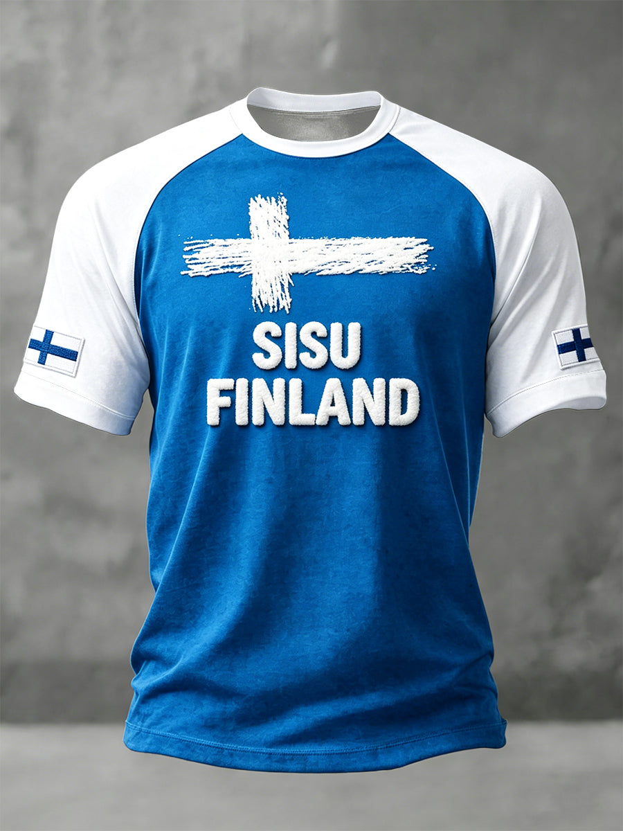 Mäns finska Sisu Patchwork Skriv ut Casual Drop-Sholder T-shirt