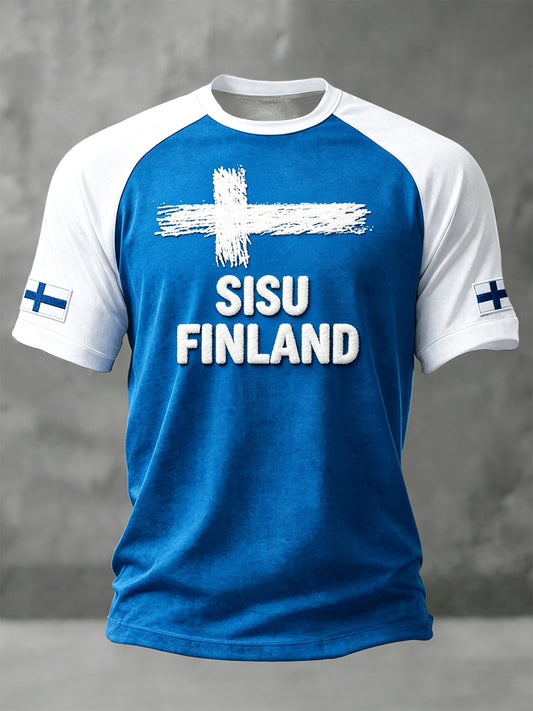 Herre Finsk Sisu Patchwork Skriv ut Uformell Drop-Skulder T-skjorte