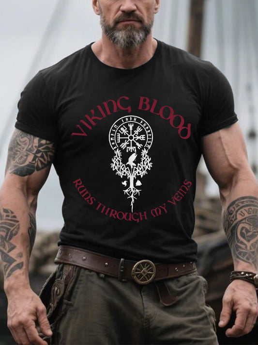 Herrenes Retro Viking Blod Nordisk Stil Uformell T-skjorte