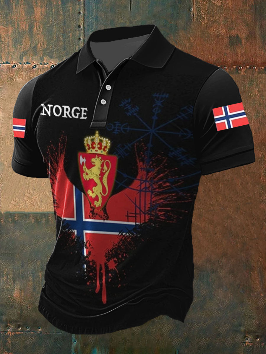 Män Norge Viking Vegvísir Tryckt polo skjjorta