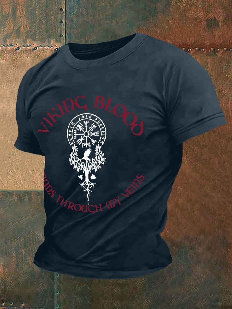 Herrens Retro Viking Blod Nordic Style Casual Tee
