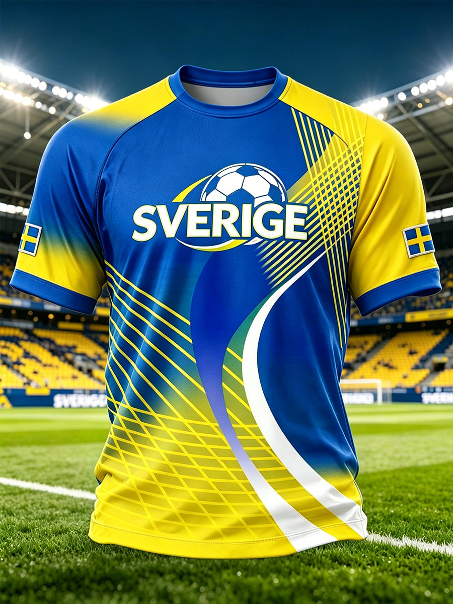 Herrtröja med fotbollsmotiv, graderad färgprint och raglanärmar