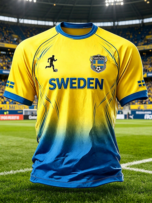 Herregenser med fotballmotiv, gradert fargeprint og raglanermer