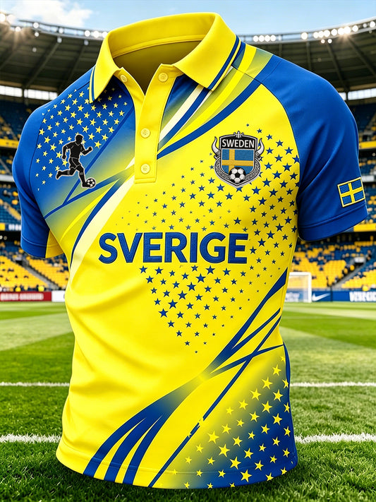 Raglanermet polo-skjorte med fotballtema for menn