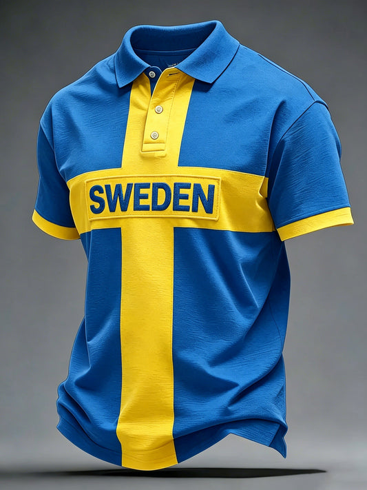 Herrepolo med kunsttrykk som hyller den svenske midtsommerfesten