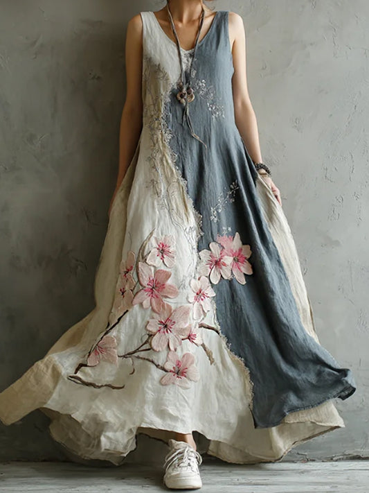 Kvinner Retro Japansk Sakura Skjøting Ermeløs Kjole