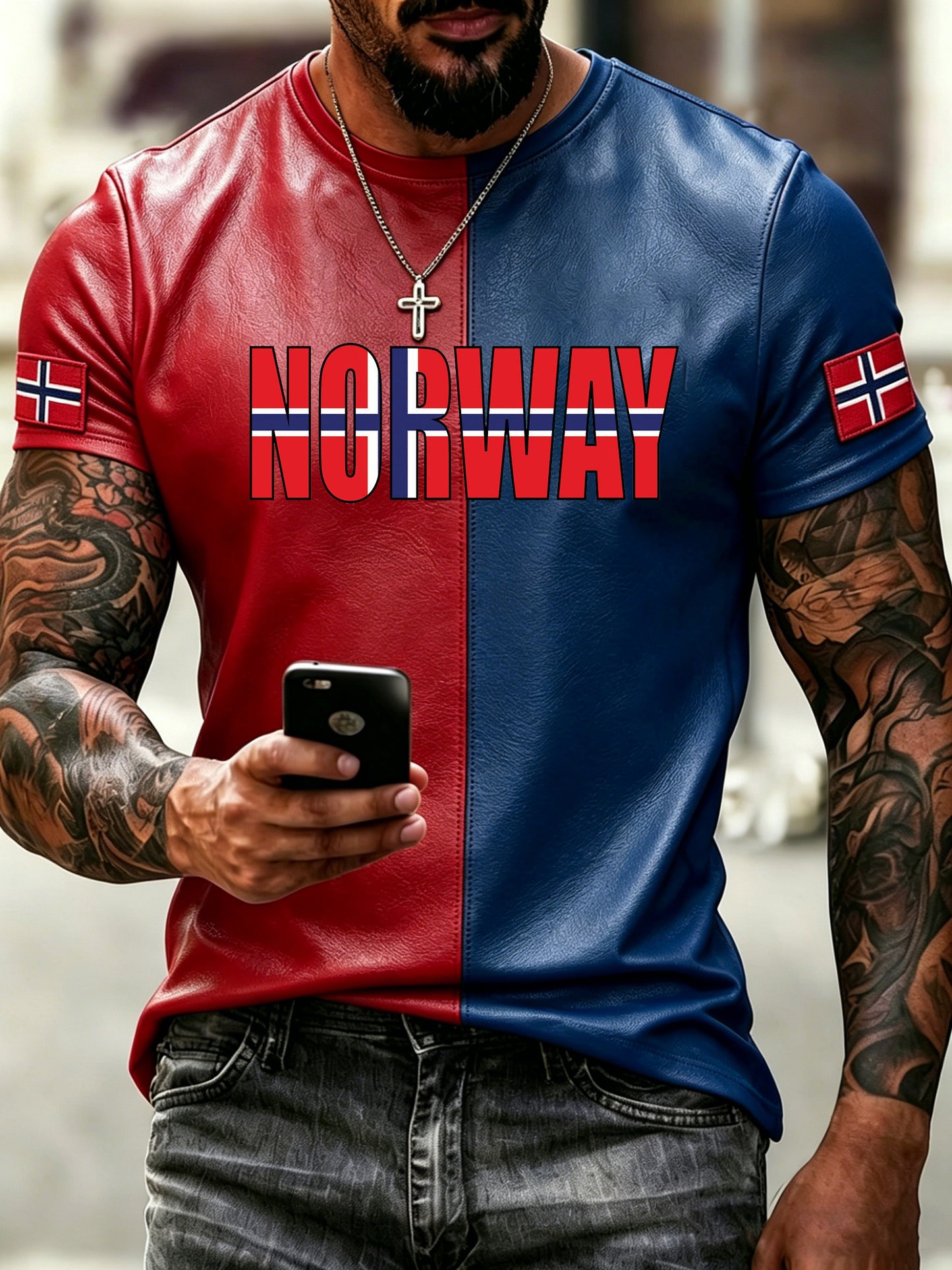 Herrarnas Norge-fotbollsmatch-support konsttryck T-shirt