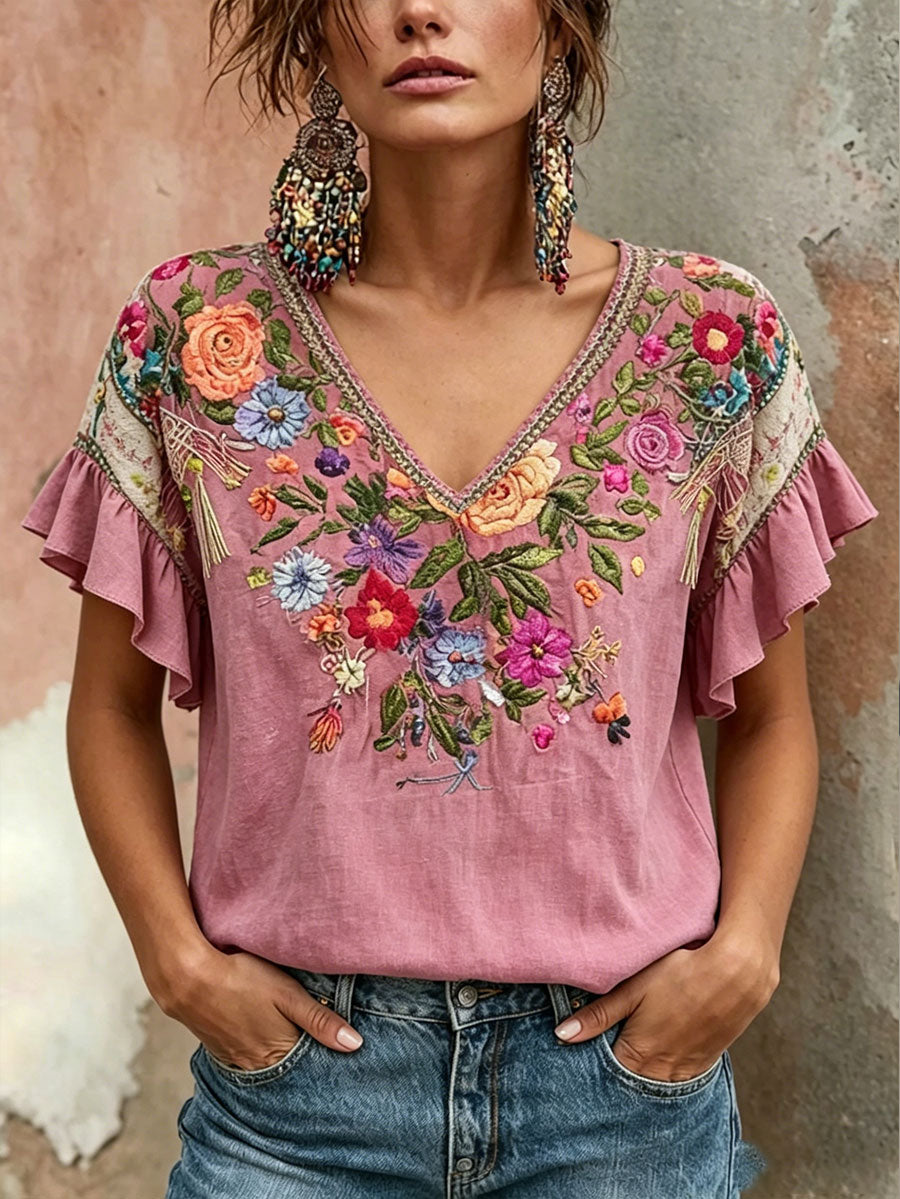 Dams T-shirt med rosa blommiga motiv för bröstcancermedvetenhet