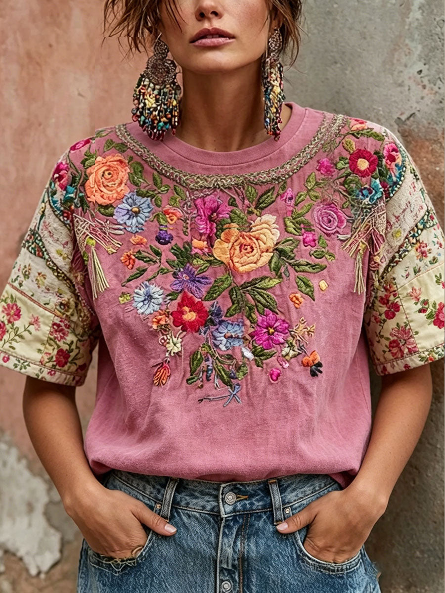 Kvinnors bröstcancer medvetenhet rosa blomsterkonst tryckt T-shirt
