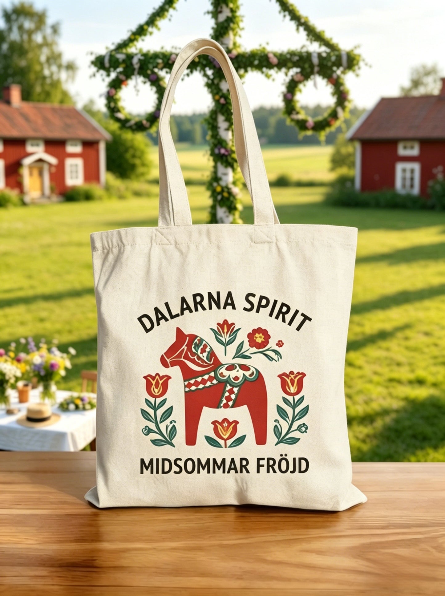 Retro Svenska midsommar Folk Floral Canvas väskan