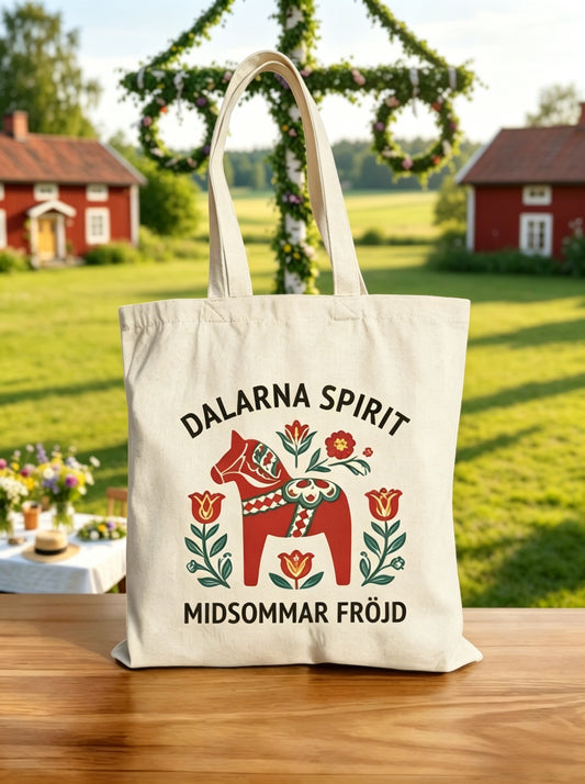 Retro Svensk midtsommer Folk Floral Canvas veske