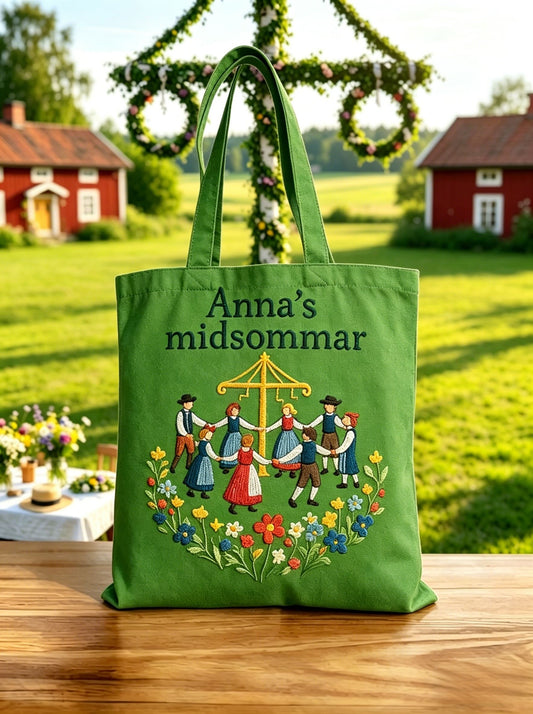 Retro svensk midtsommer blomster-canvasveske