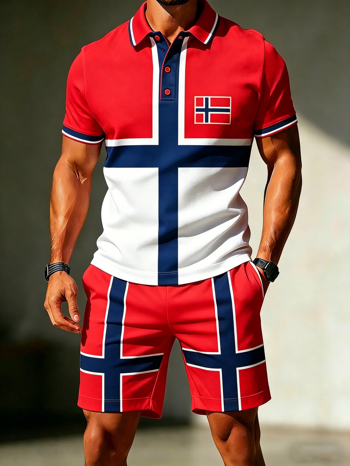 Mäns norska flagg färg Scheme Konst utskrift Polo Suit