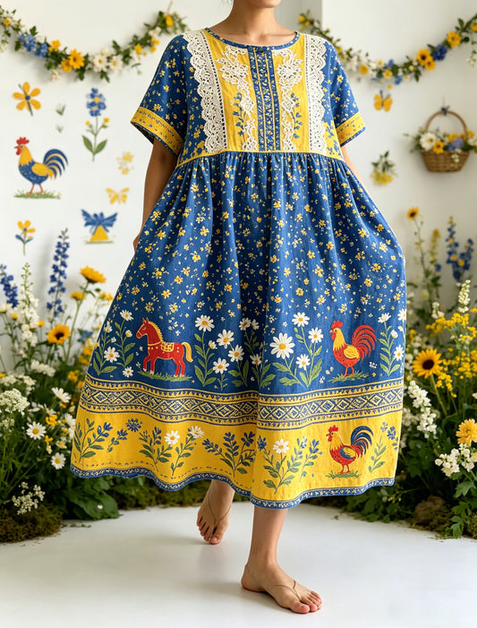 Dame svensk midtsommerfest minnekunsttrykk lang kjole