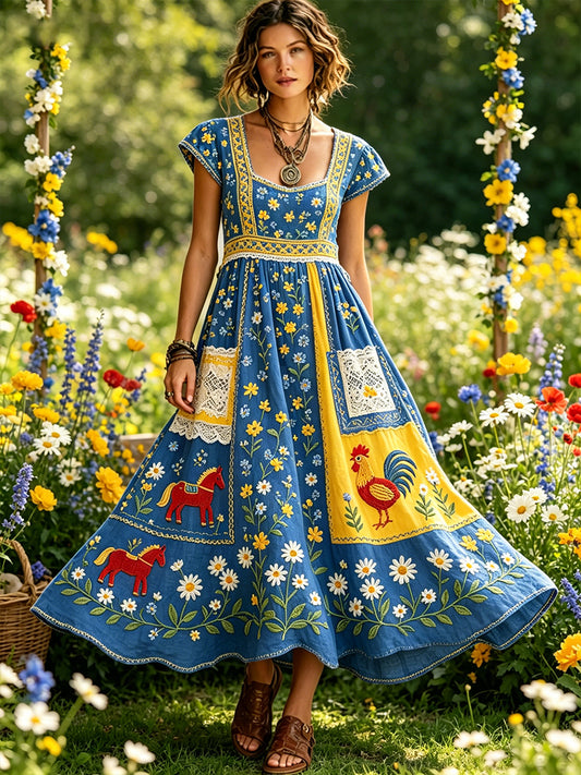 Damesommerlig kjole i landlig stil med blomstermønster