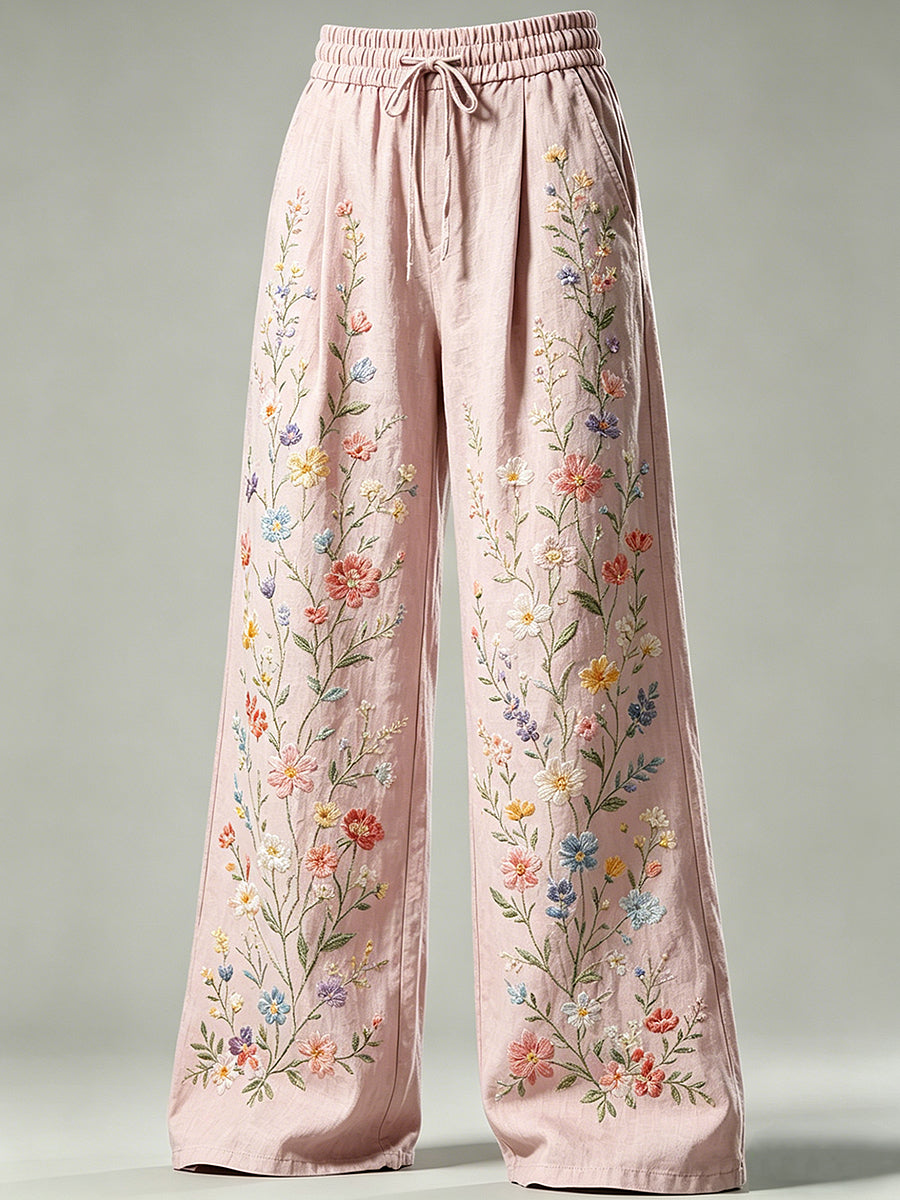 Damslipsbyxor med blommotiv och dragsko