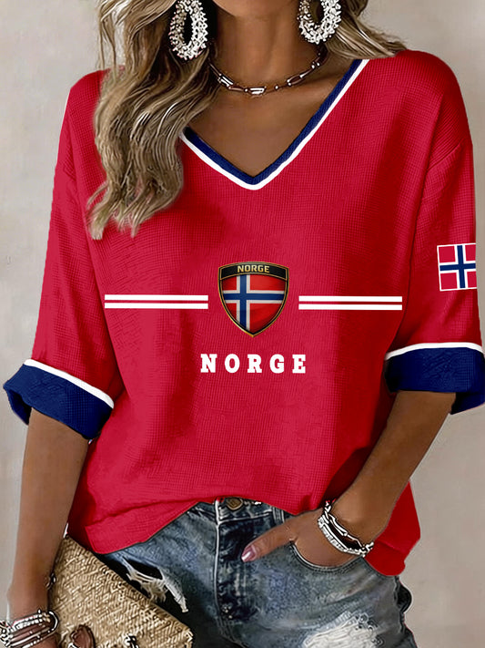 Damer Norge V-hals T-skjorte