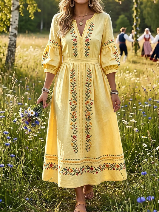 Kvinner Retro Svensk midsommer Blomster Etnisk-stil kjole