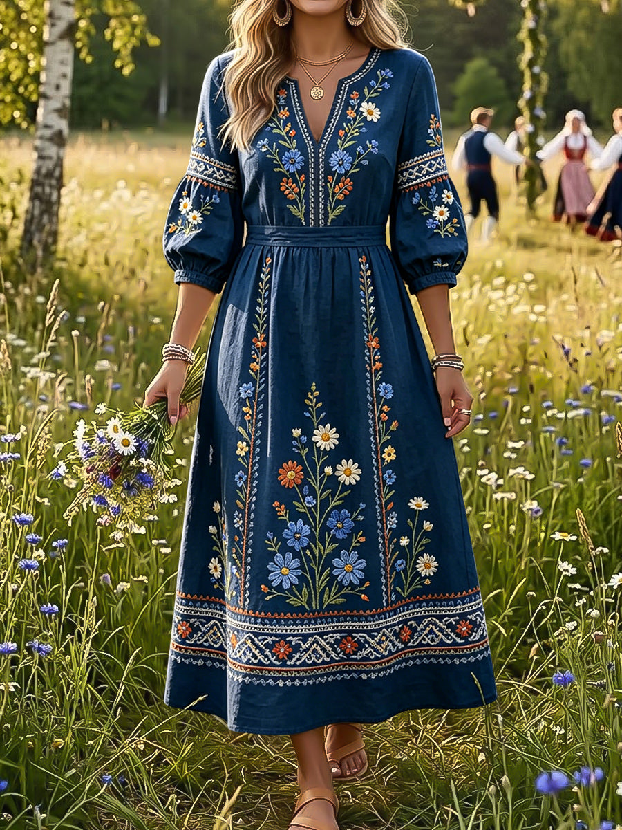 Kvinnors Vintage-Style Svenska midsommar etnisk klänning