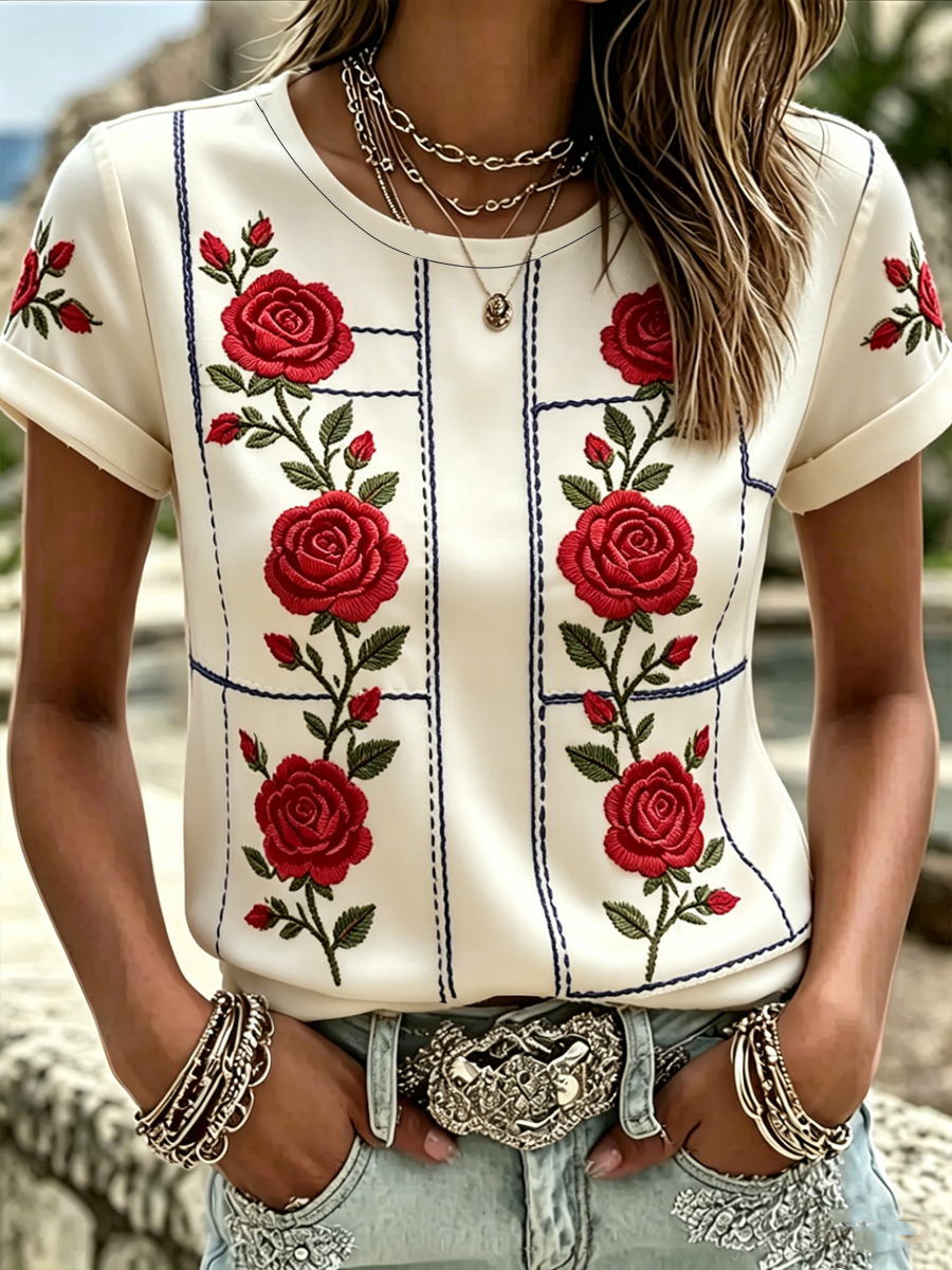 Damens blomster Print kortärmad T-shirt