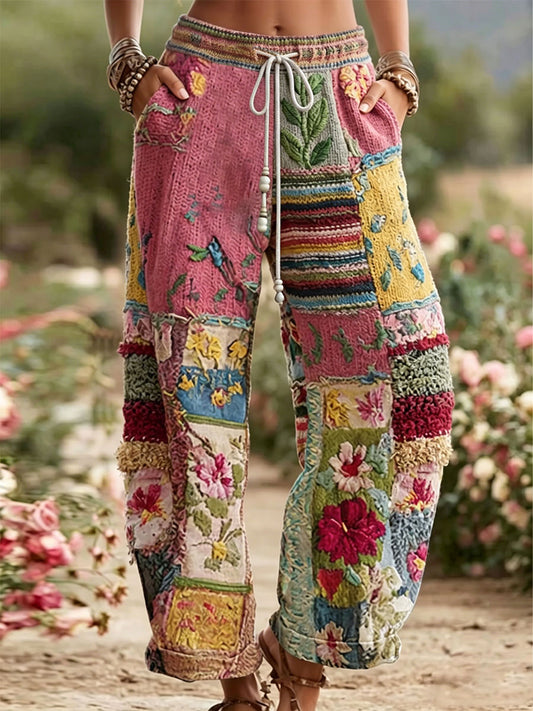 Kvinner rosa blomster print casual bukser