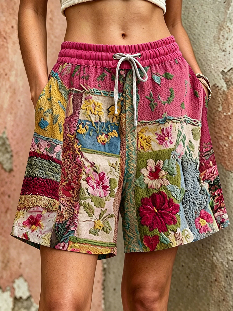 Kvinnors rosa blomster Print Casual Shorts