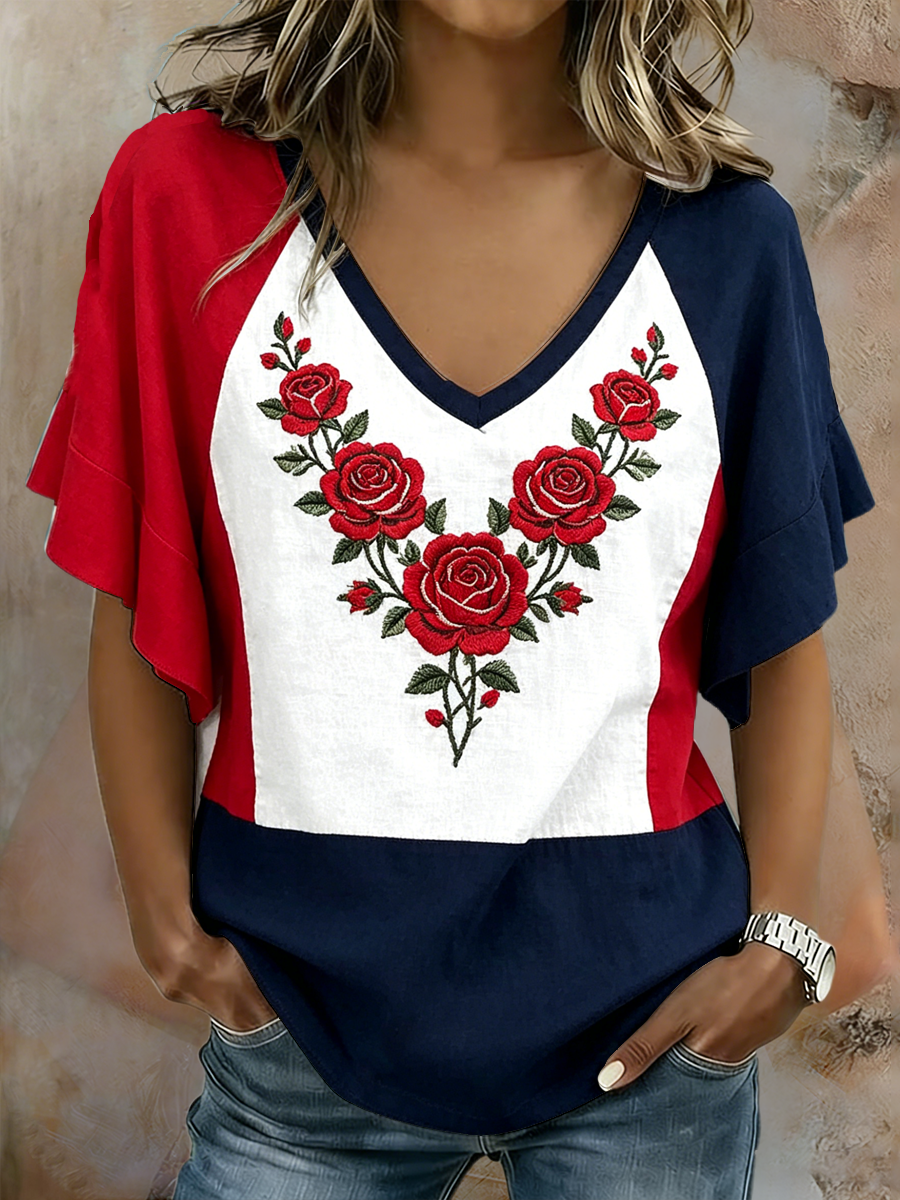 Kvinnors blomstertryck kort ärm T-shirt
