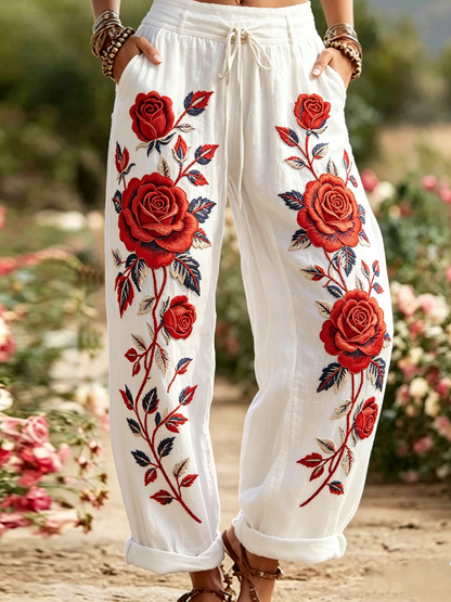 Damslag bylskinn med blommönster, bekväma och hög elastiskt.