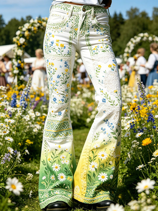 Kvinner svensk midtsommerfest minnekunsttrykk bukser