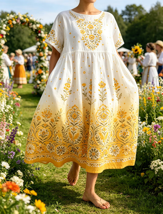 Damer Svensk midtsommerfest minnekunsttrykk maxikjole