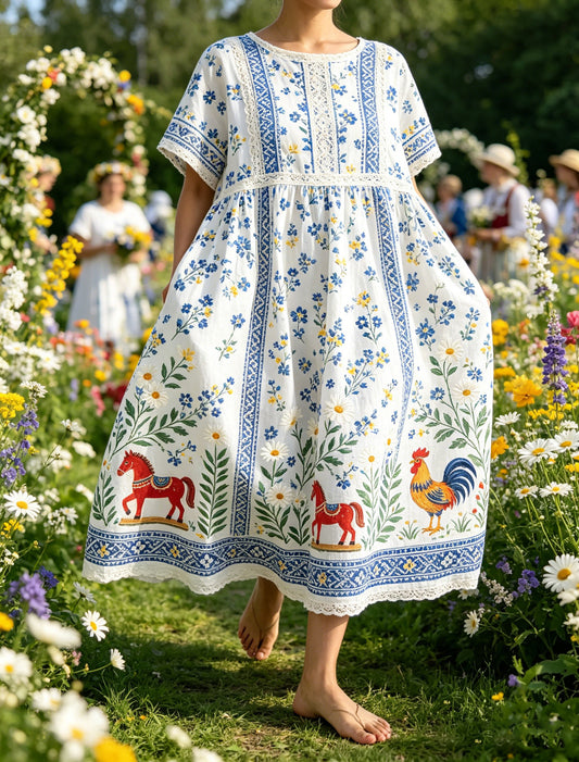 Damer Svensk midtsommerfest minnekunsttrykk maxikjole