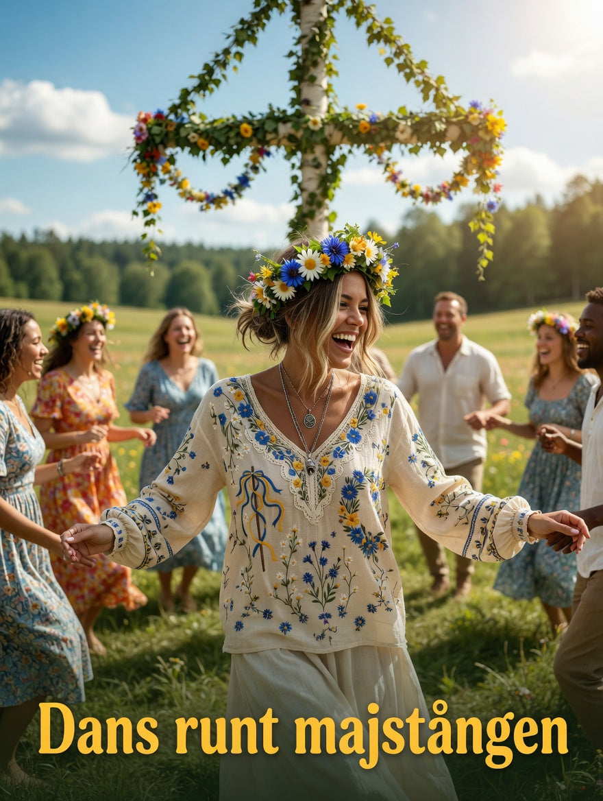 Dams Vintage Midsommar Blommigt Konsttryck Avslappnad Topp i Bomull-Linntyg