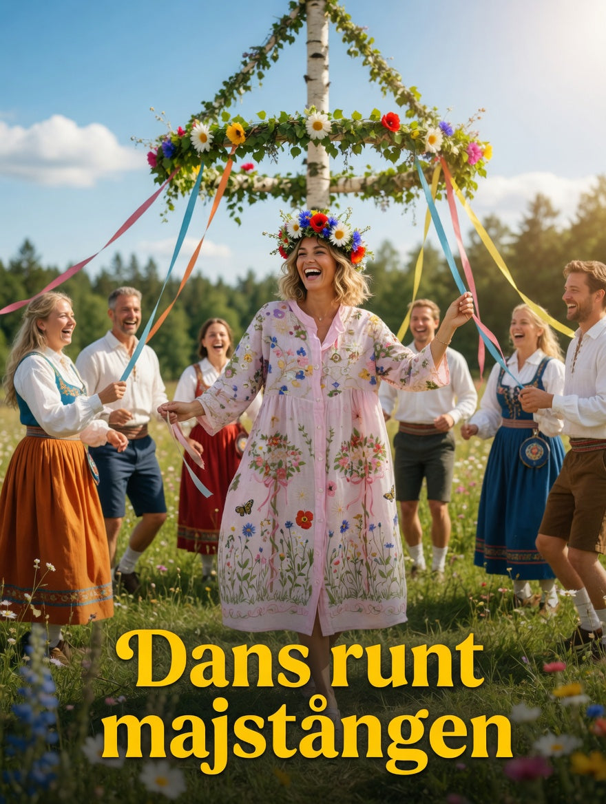 Damsvintage midsommarblommig konsttryckt ledig klänning i bomull-linntyg