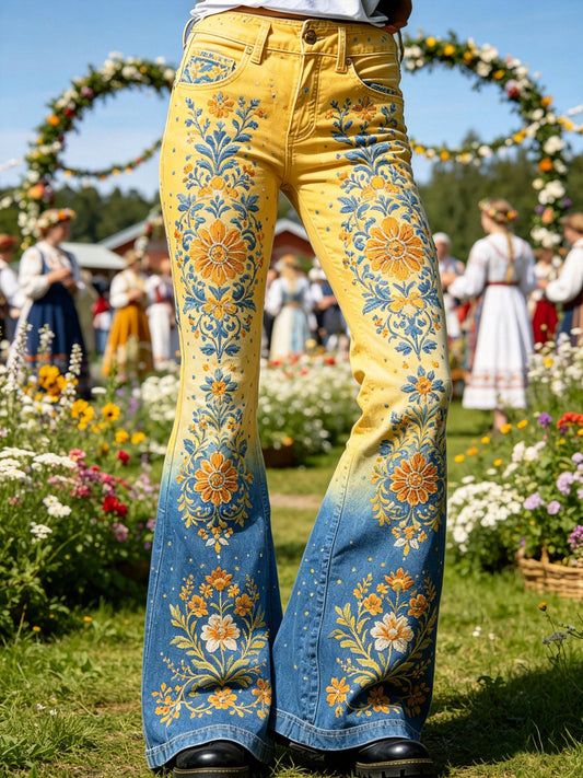 Kvinner svensk midtsommerfest minnekunsttrykk bukser