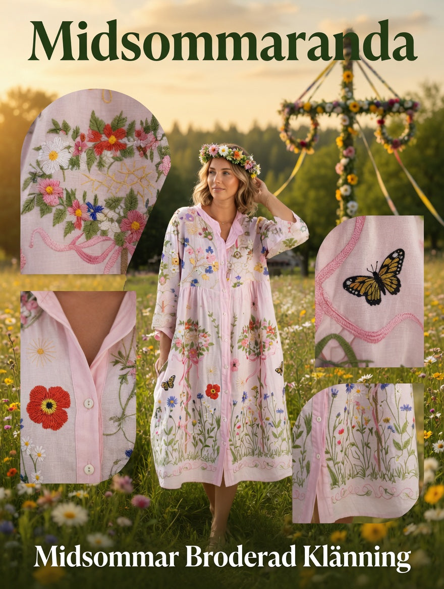 Damsvintage midsommarblommig konsttryckt ledig klänning i bomull-linntyg