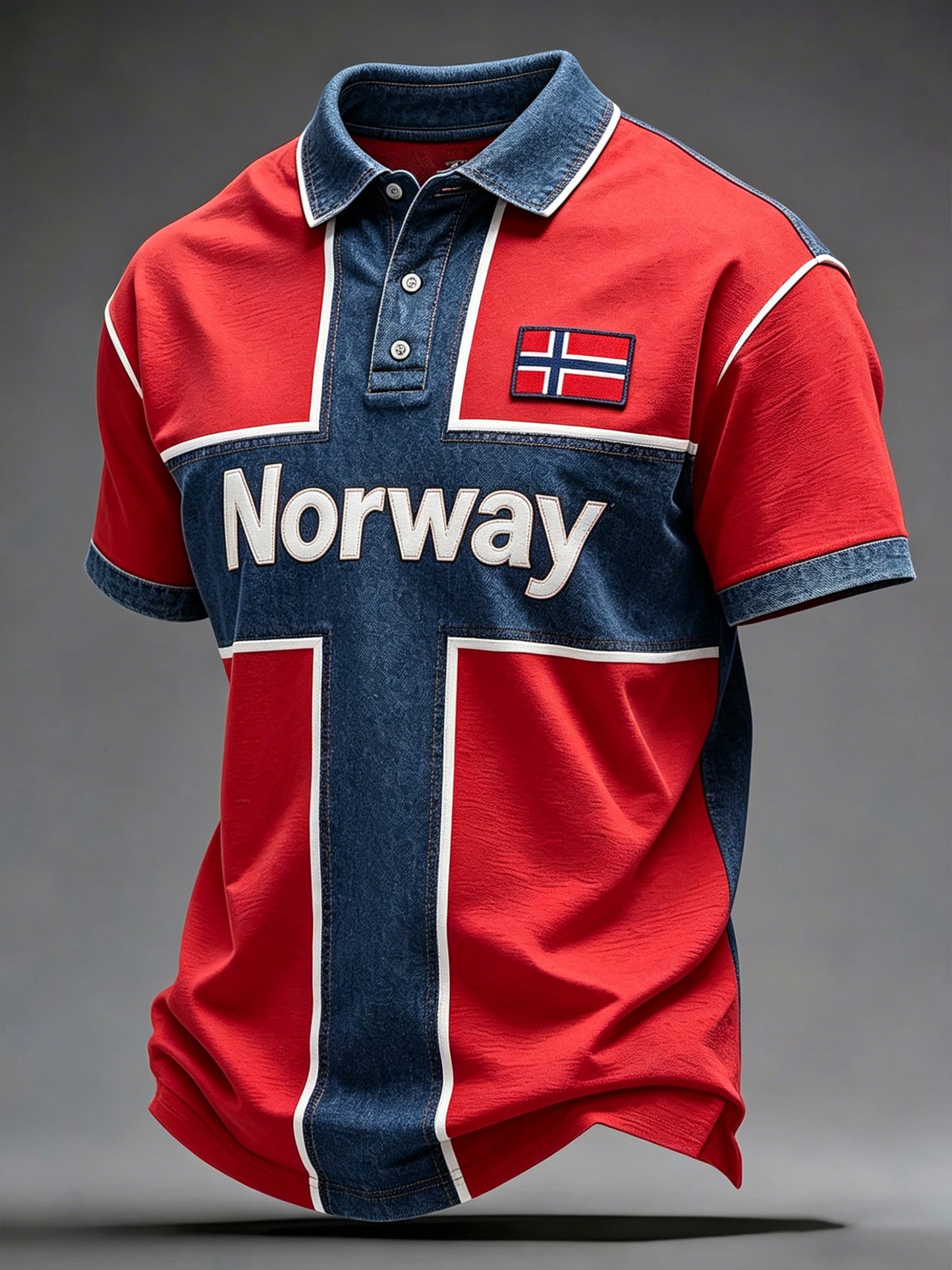 Herrpolo med konsttryck och färger från den norska flaggan
