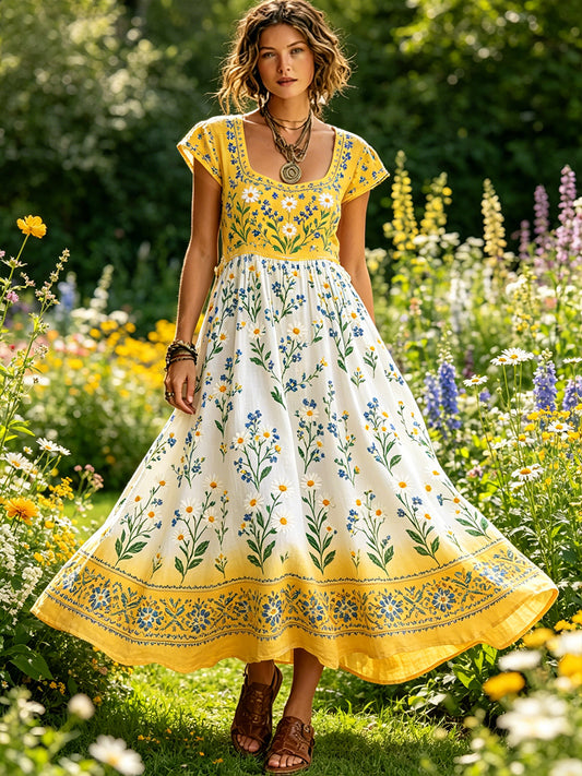 Sommerkjole til dame med blomstermønster i pastellstil